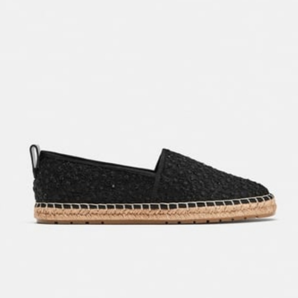 ZARA EMBELLISHED BLACK FABRIC ESPADRILLES …